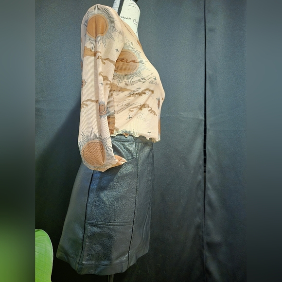 Sheer nudes color, crew neck crop top with ruffled edges on sleeves and torso. - Picture 3 of 7